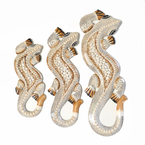 Set of three painted geckos - stone inlay wall art