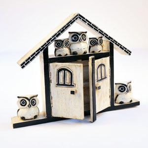 Painted owl house key holder