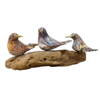 Triple abstract birds on driftwood - large