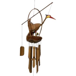 Three birds in nest bamboo and coconut wind chime