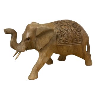 Natural wood elephant - intricate carving (12cm)
