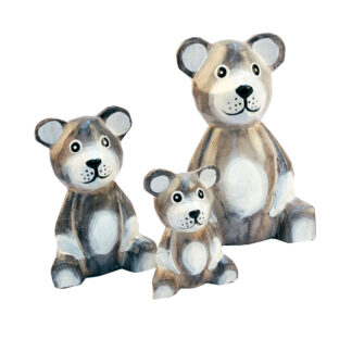 Family of three painted teddy bears