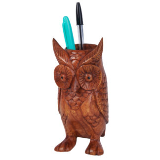 Natural wood owl pen holder