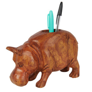 BUY 2 GET 1 FREE! Natural wood hippopotamus pen holder