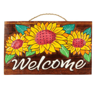 'Welcome' sign with sunflower
