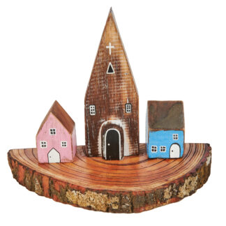 BUY 2 GET 1 FREE! Painted model church and buildings on log plinth