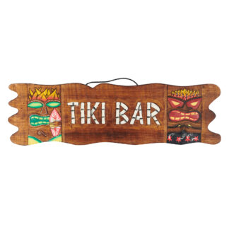 Horizontal 'Tiki bar' sign with masks at end