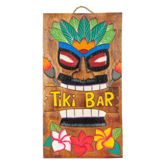 'Tiki bar' sign with kamboja flowers