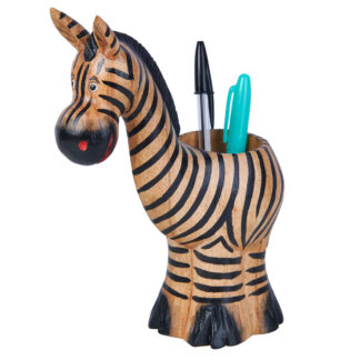 Painted zebra pen holder