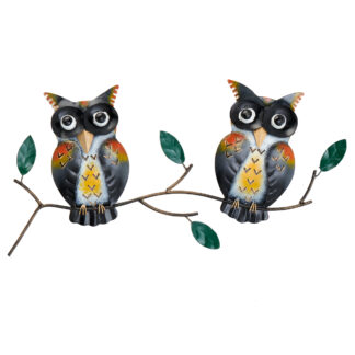 Iron double owl wall art