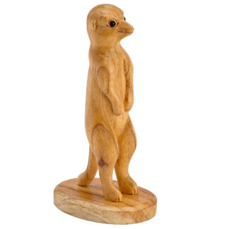 Natural wood meerkat on stand - medium