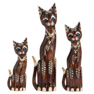 Painted cat family, brown with stone inlay-medium
