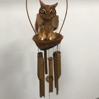 Owl with owlets bamboo and coconut wind chime