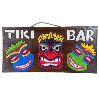 'Tiki bar' sign with three masks