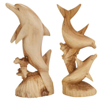 Natural wood dolphin statue (30cm)