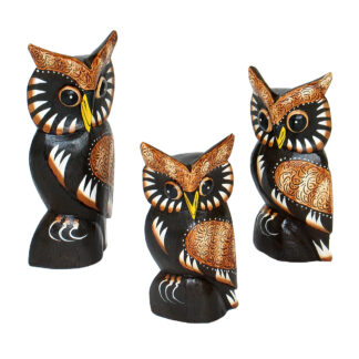 Family of three cartoon owls