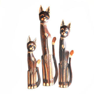 Painted cat family, brown with stone inlay - large