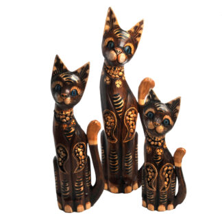 Painted cat family, brown with stone inlay-medium
