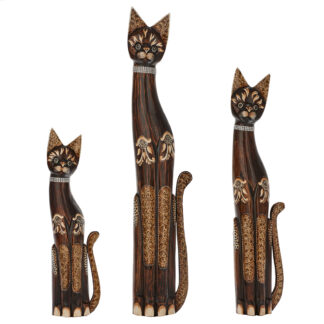 Painted cat family, with batik design - large