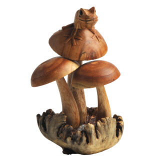 Three mushrooms with frog on parasite base