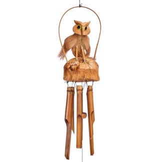 Owl bamboo and coconut wind chime - large
