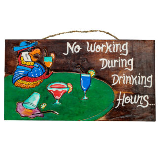 'No working during business hours' sign with glass