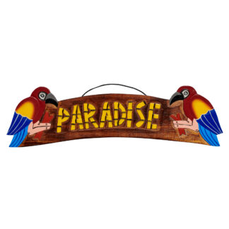 Paradise' sign with parrots