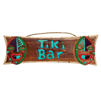 'Tiki bar' sign with masks