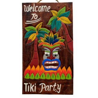 'Welcome to the tiki bar' sign with flames