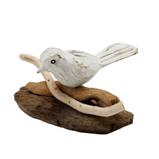 Bird on driftwood stand