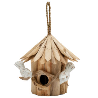 Round driftwood bird box - one entry & 2 birds