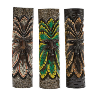 Painted green forest man wood carving (50cm