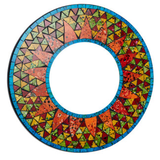 Round orange sun motif mosaic mirror (60cm)