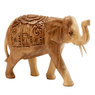 Natural wood elephant - intricate carving (15cm)