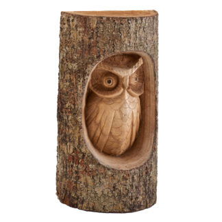Natural wood owl in tree trunk (25cm)