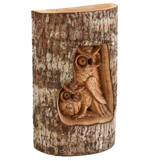 Natural wood owl in tree trunk - double (25cm)