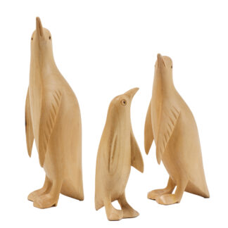 Natural wood set of three penguin family