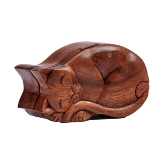 Natural wood cat puzzle trinket holder