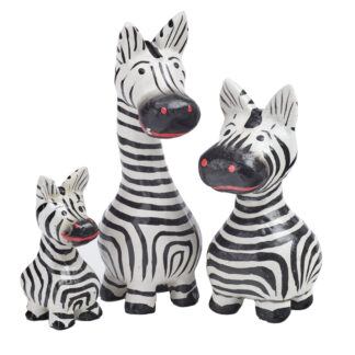 Family of three cartoon zebras
