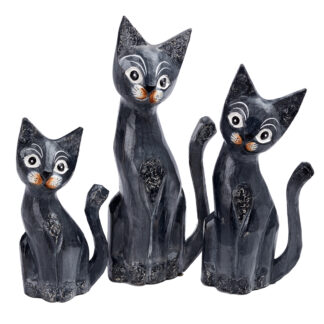 Painted cat family, black with long tails - small