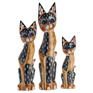 Painted cat family, black and brown pattern - med.