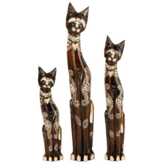 Painted cat family, with stone inlay