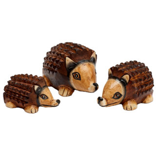 Set of three painted hedgehogs