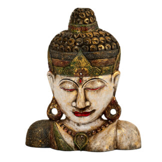 Painted wooden Thai Buddha bust