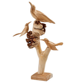 Family of three birds on tree parasite base