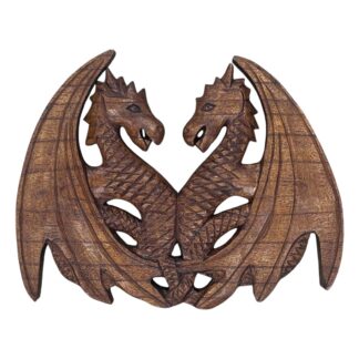 Double dragon natural wood wall art