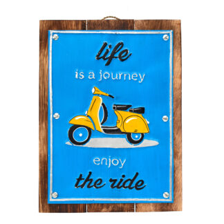 Embossed metal motor scooter wall art