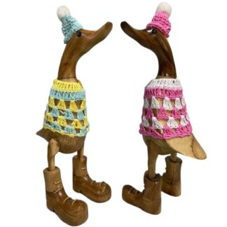 Bamboo root duck with crochet clothing