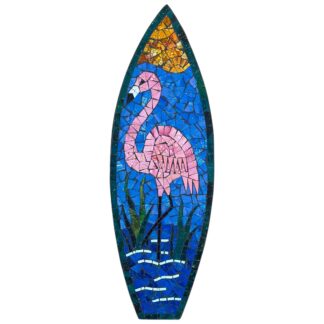 Flamingo mosaic surfboard wall art