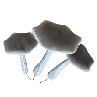 Set of three grey painted mushrooms
